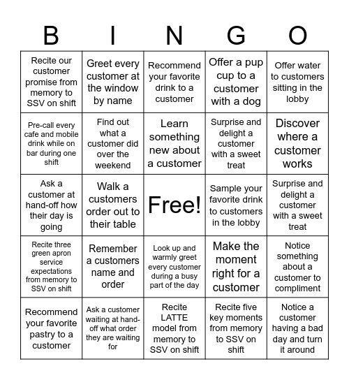 Green Apron Service Bingo Card