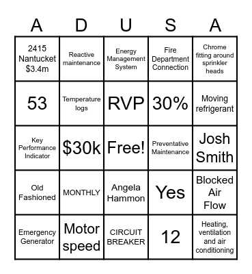 ADUSA Maintenance Bingo Card