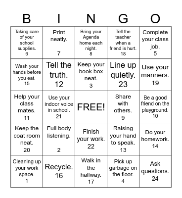 Responsibility BINGO Card