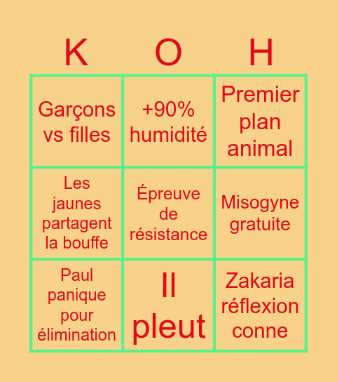 Koh Lanta avec copains Bingo Card
