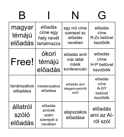 Péntek Bingo Card
