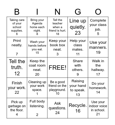 Responsibility BINGO Card