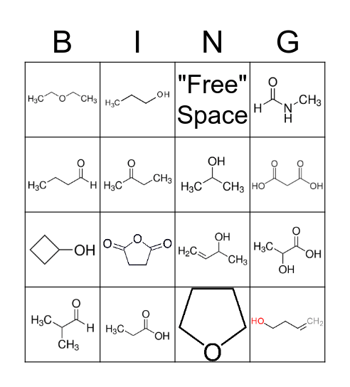 BING-Organic Chemistry Style Bingo Card