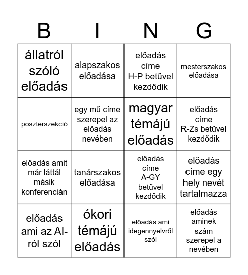 Szombat Bingo Card