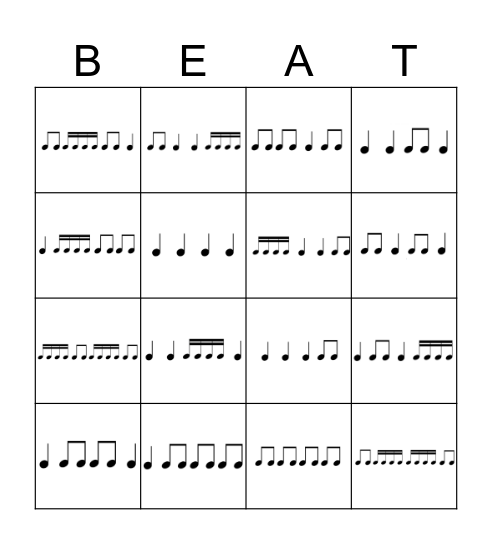 Rhythm Bingo Card