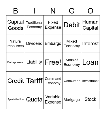 Personal Finance/Economy Review Bingo Card