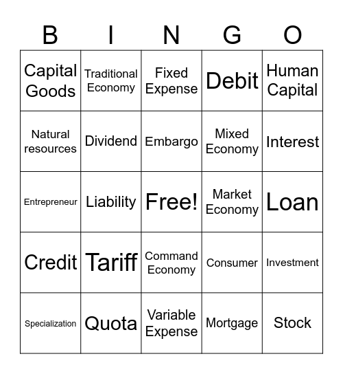 Personal Finance/Economy Review Bingo Card