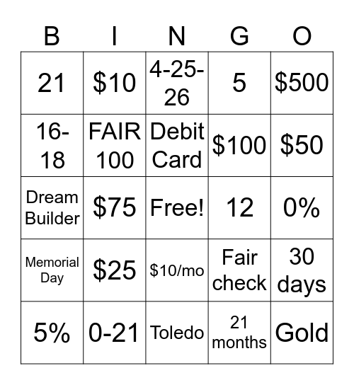 F&M Bank Bingo Card