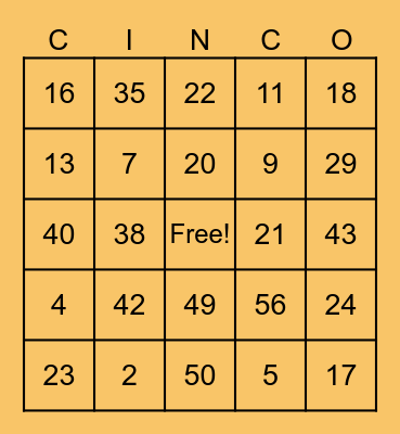 CINCO DE MAYO Bingo Card