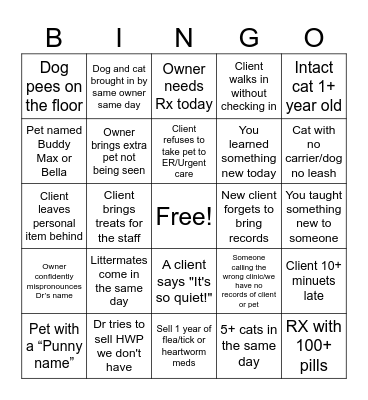 Veterinary CSR Bingo Card