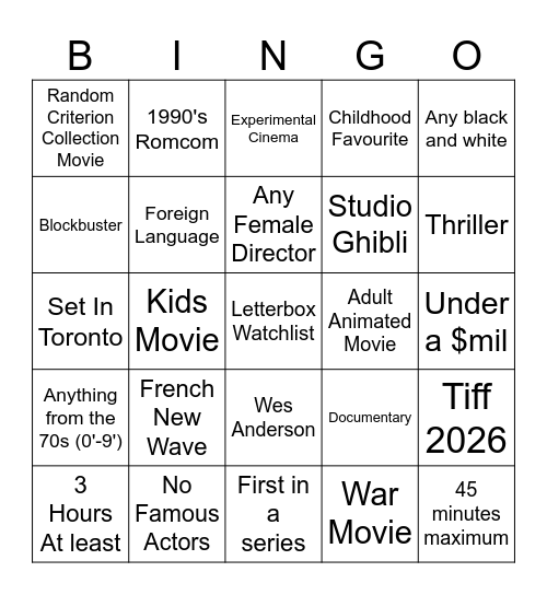Movie Bingo Card