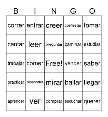 AR/ER Verbs Español I Bingo Card