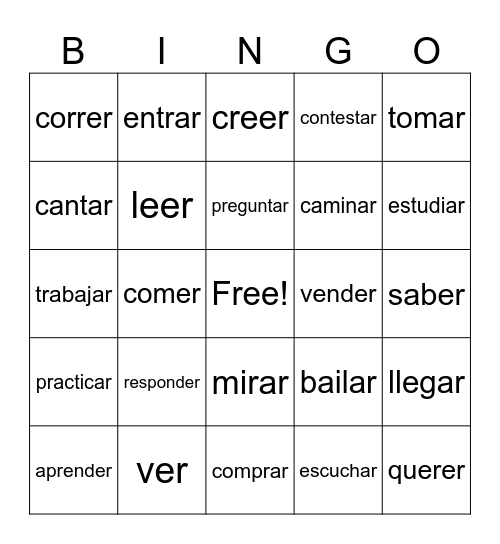 AR/ER Verbs Español I Bingo Card