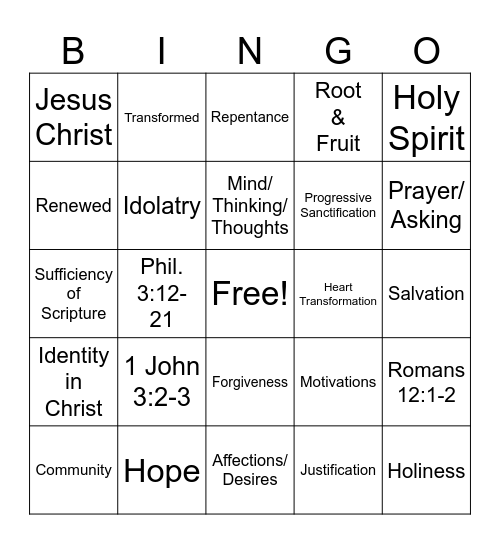 Biblical Change Bingo Card