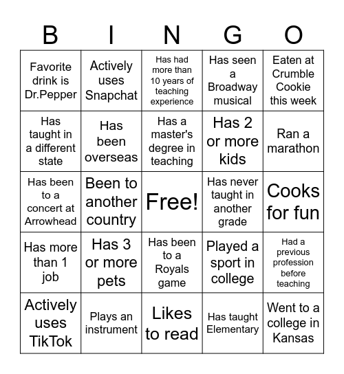 Teacher Appreciation Week Bingo Card