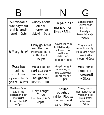 Credit Bingo Card