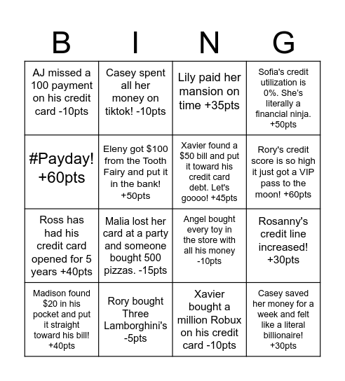 Credit Bingo Card