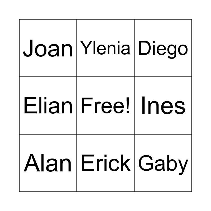 Bingo Names Bingo Card