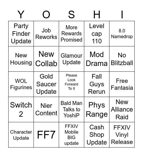Please look forward to it Bingo Card