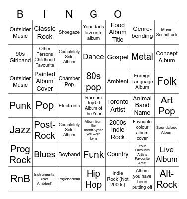 Music Bingo Card