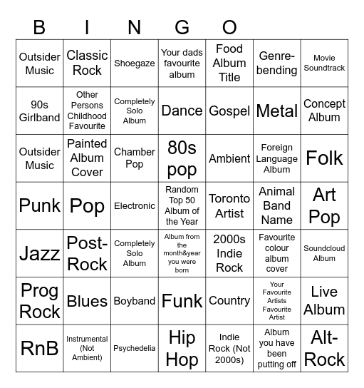 Music Bingo Card