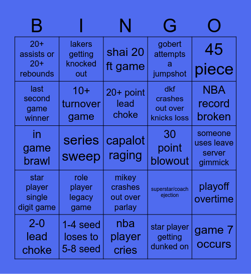 2026 Playoffs Bingo Card