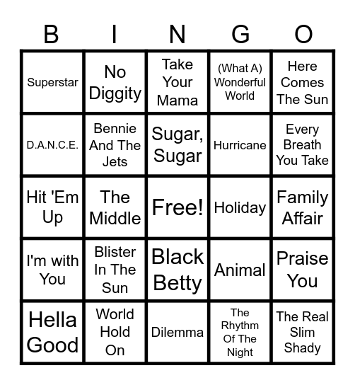 Music Bingo Card