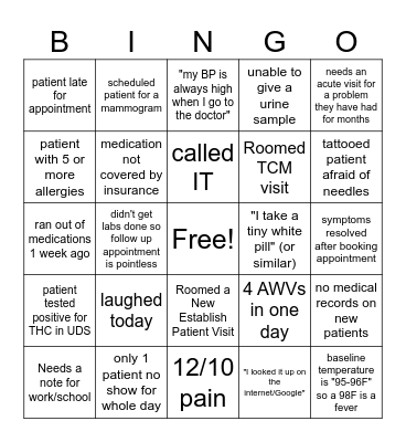 Nurse Week Bingo Card