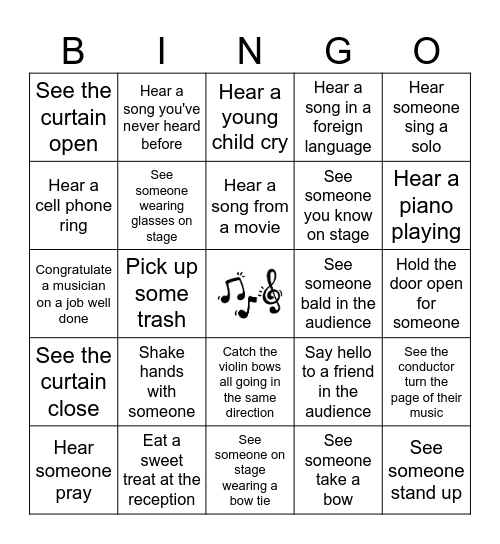 Spring Concert Bingo Card