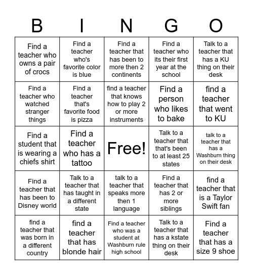 WRMS teacher appreciation week bingo Card