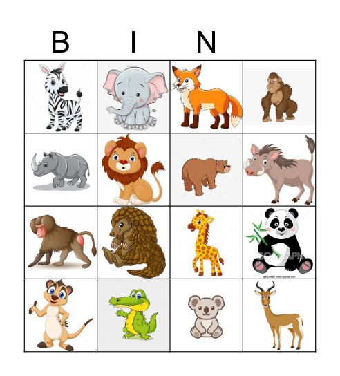 WILD ANIMALS Bingo Card