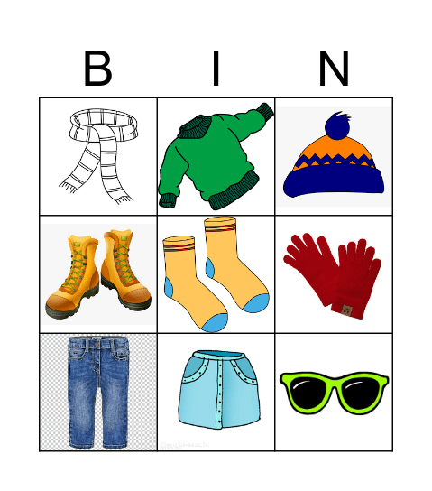 CLOTHES FLASHCARDS Bingo Card