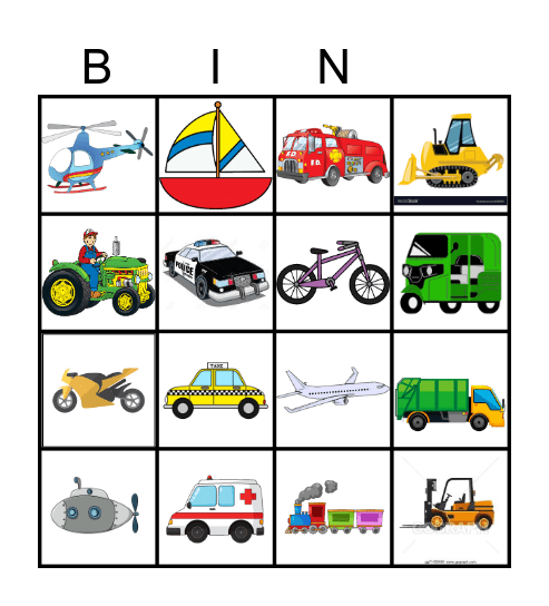 TRANSPORTS Bingo Card