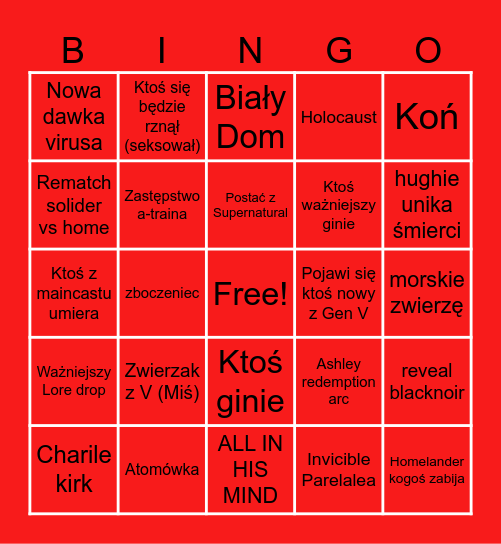 CHŁOPCY Bingo Card