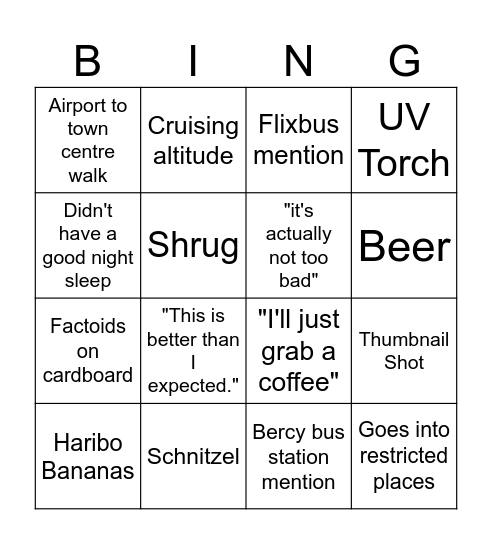 PTE Bingo Card