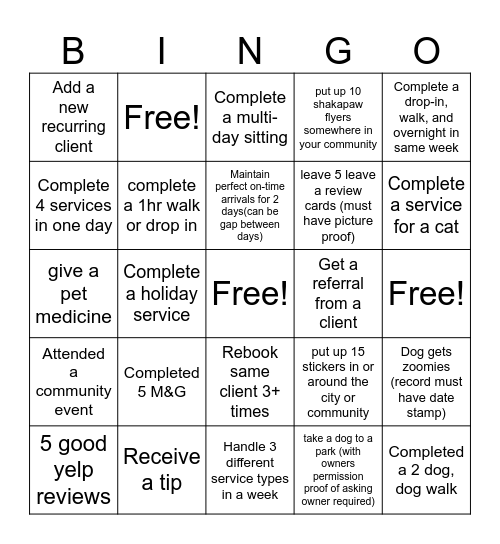 May Service provider bingo Card
