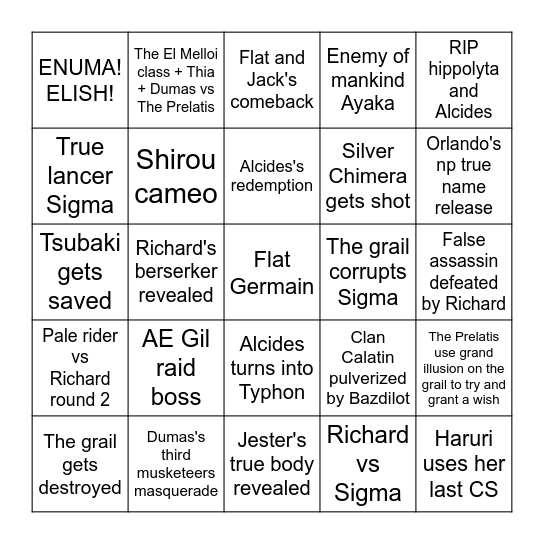 FSF VOLUME 10 PREDICTIONS Bingo Card