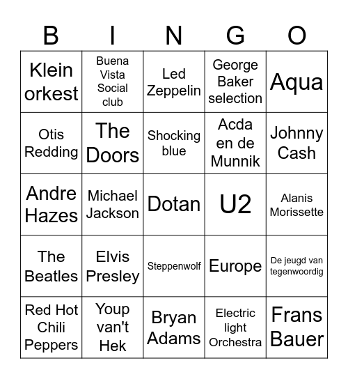 Muziekbingo Card