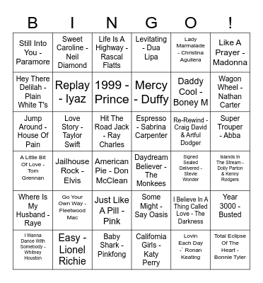 Our House Musical Bingo Card