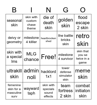 forsaken killer and survivors skins bingo Card