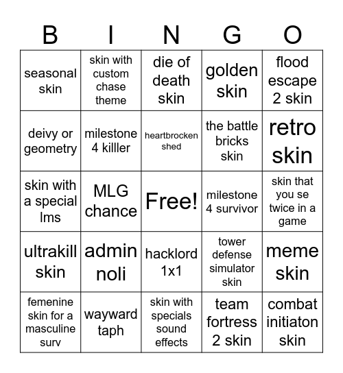forsaken killer and survivors skins bingo Card
