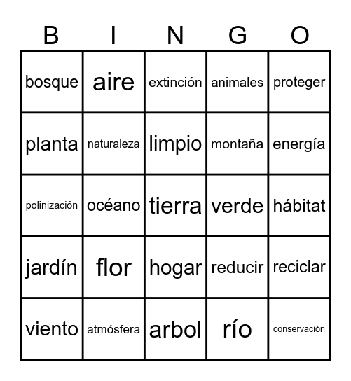 Dia de la Planeta Tierra Bingo Card