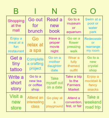 Small Adventures Bingo Card