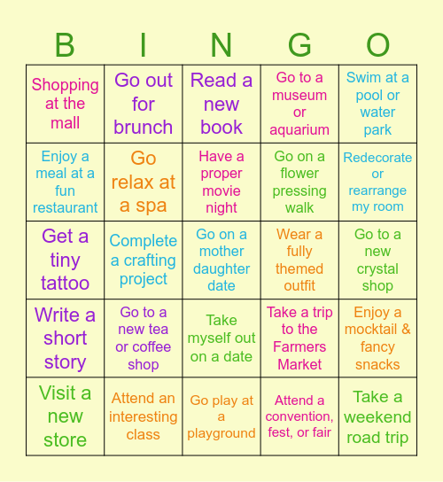 Small Adventures Bingo Card