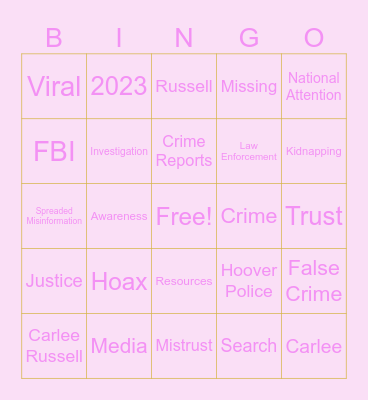 Carlee Russell Hoax Bingo Card