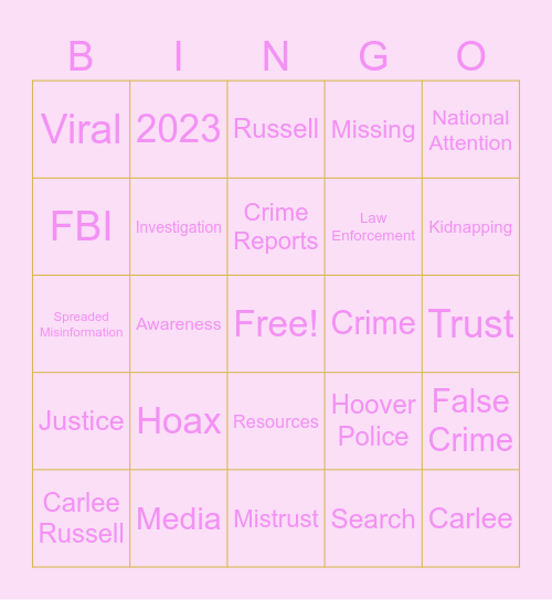 Carlee Russell Hoax Bingo Card
