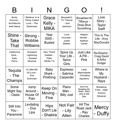 Our House Musical Bingo Card