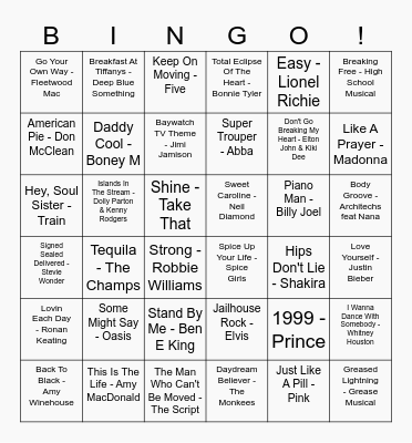 Our House Musical Bingo Card
