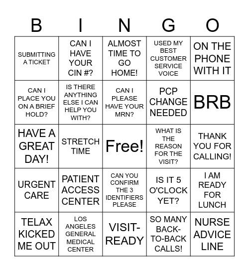 PAC PRIMARY CARE BINGO Card