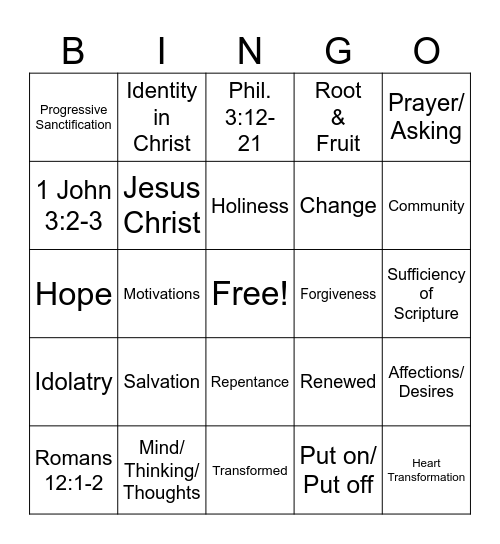 Biblical Change Bingo Card